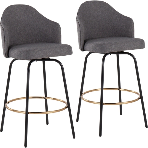 Ahoy 26" Counter Stool in Grey Fabric, Gold & Black Metal (Set of 2)